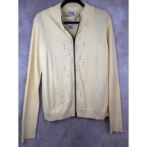 Bob Mackie Sweater Set Women Large Yellow Zip Cardigan Tank Multi Rhinestone